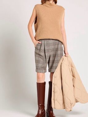 Dolce & Gabbana Beige Plaid Pleated A-Line Wool Shorts